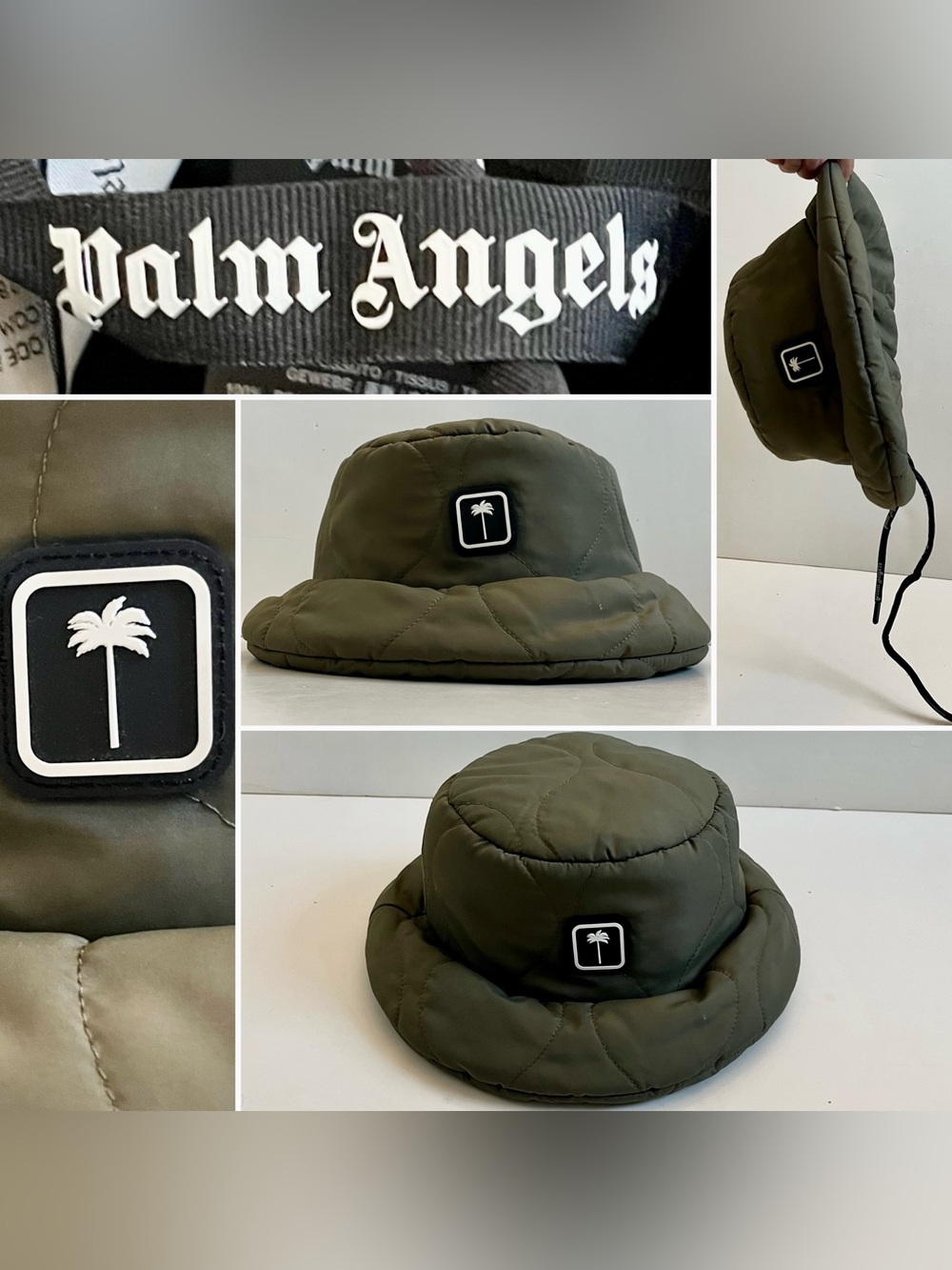 Palm Angels Bucket Hat, Quilted , Poly Liner, Green, Barely Worn